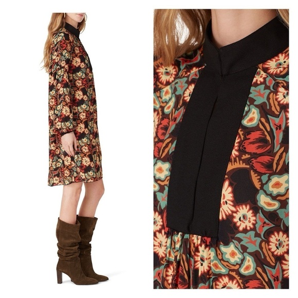 ANNA SUI black floral dress size 2 Larkspur Fields oversized 90s Y2K retro shift - Picture 2 of 15